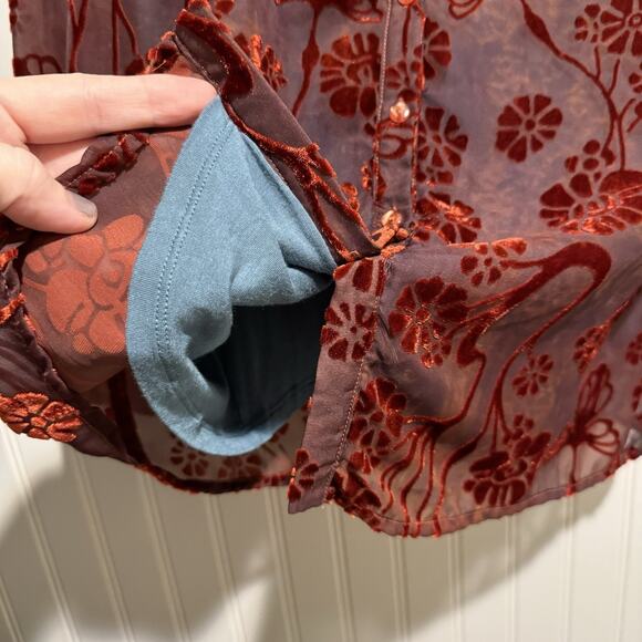 Sundance Abbie Velvet Floral Burnout Blouse Size Small - Picture 5 of 8